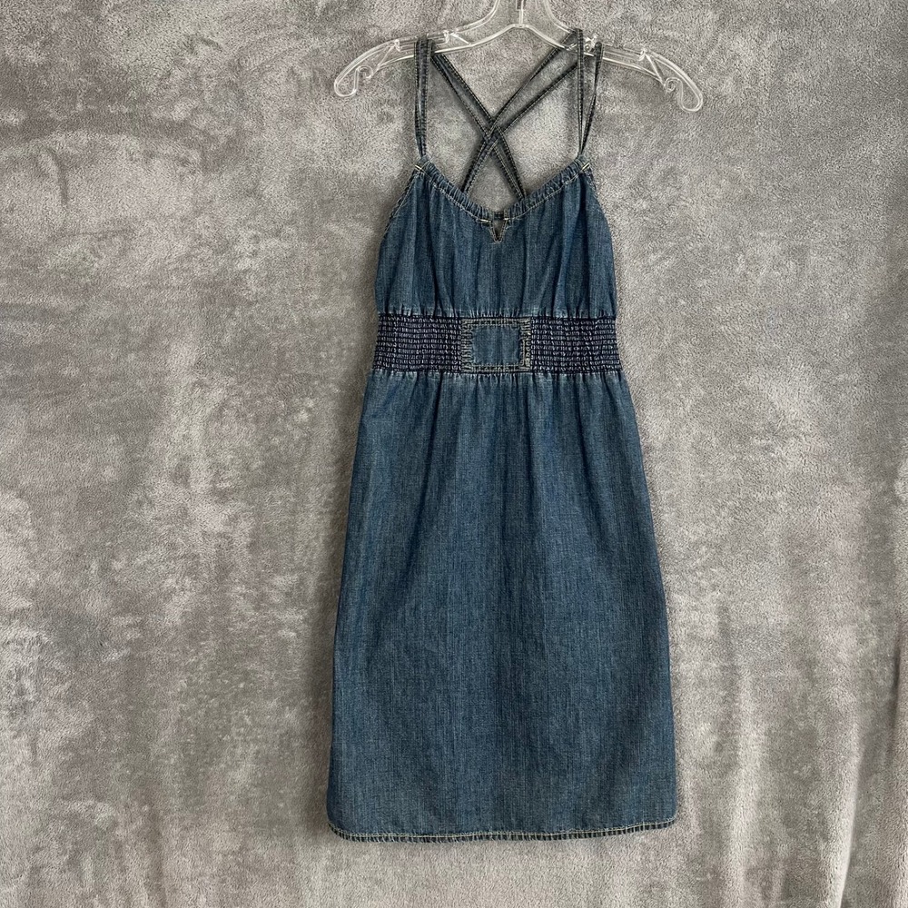 Vintage Y2K Old Navy‎ Denim Mini Dress Womens XS Babydoll Cut Strappy Grunge